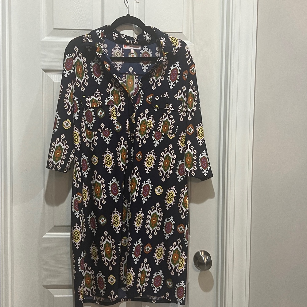 Jude Connally Blue Patterned 3/4 Sleeve Dress Size XL